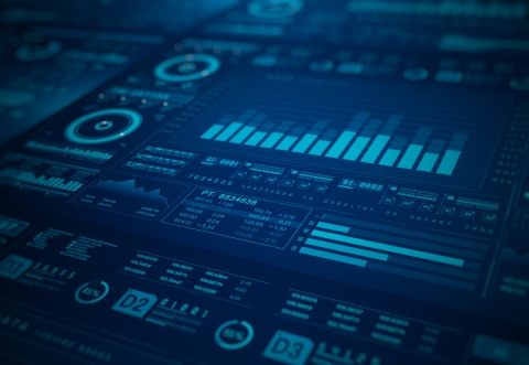 a dramatic view of bar charts and graphs all in dark blue and black